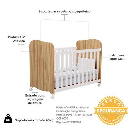 Imagem de Jogo de Quarto Infantil Júnior Guarda Roupa 2 Portas e Berço Uli - Móveis Peroba