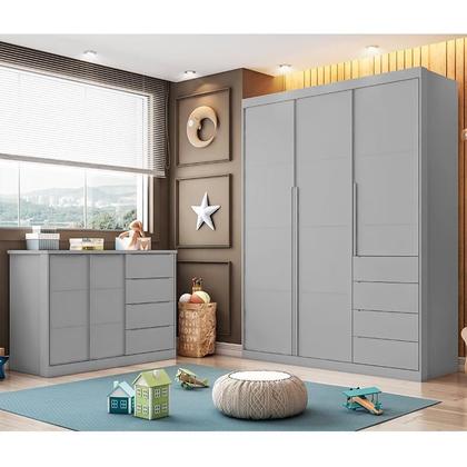 Imagem de Jogo de Quarto Infantil Pietra com Guarda Roupa e Cômoda Cinza - PR Baby