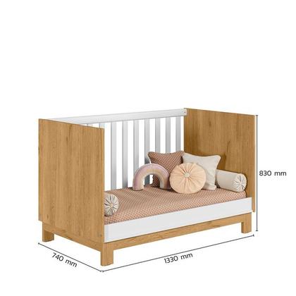 Imagem de Jogo de Quarto Infantil Q Encanto Cômoda Com Berço Mini Cama Com Colchão Freijó/Branco Acetinado - Qmovi