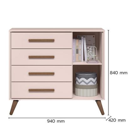 Imagem de Jogo de Quarto Infantil Q Encanto Retrô com Cômoda e Berço Rosa - Qmovi