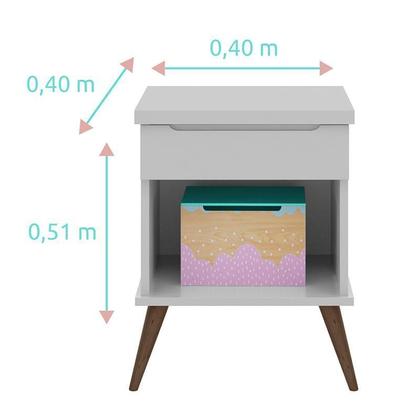 Imagem de Jogo de Quarto Infantil Retrô Alice Guarda Roupa, Cômoda com Porta e Mesinha Cinza - PR Baby