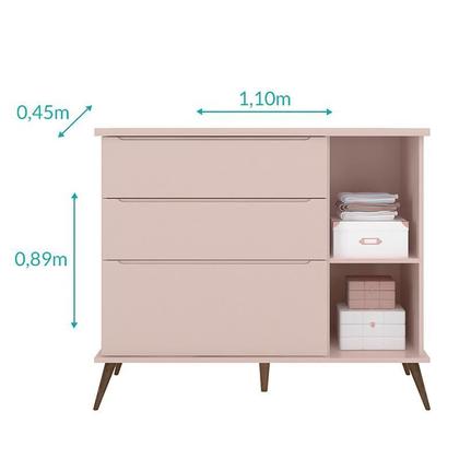 Imagem de Jogo de Quarto Infantil Retrô Alice Guarda Roupa, Cômoda com Porta e Mesinha Rosê - PR Baby