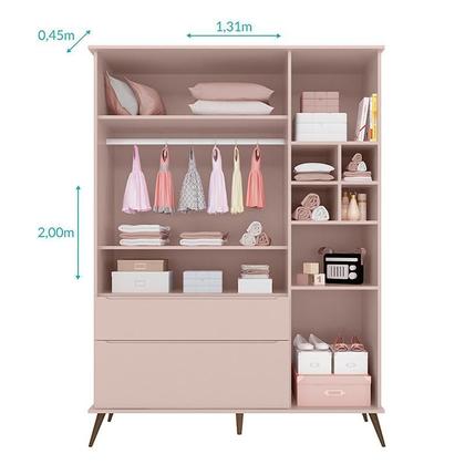 Imagem de Jogo de Quarto Infantil Retrô Alice Guarda Roupa, Cômoda com Porta e Mesinha Rosê - PR Baby