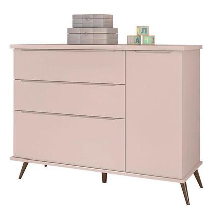 Imagem de Jogo de Quarto Infantil Retrô Alice Guarda Roupa, Cômoda com Porta e Mesinha Rosê - PR Baby