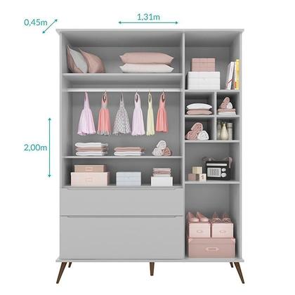 Imagem de Jogo de Quarto Infantil Retrô Alice Guarda Roupa e Cômoda com Porta Cinza - PR Baby