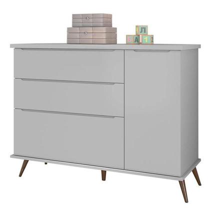 Imagem de Jogo de Quarto Infantil Retrô Alice Guarda Roupa e Cômoda com Porta Cinza - PR Baby