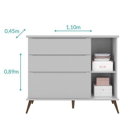 Imagem de Jogo de Quarto Infantil Retrô Alice Guarda Roupa e Cômoda com Porta Cinza - PR Baby