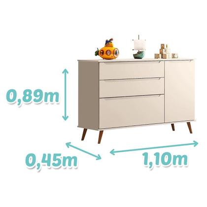 Imagem de Jogo de Quarto Infantil Retrô Melinda Guarda Roupa e Cômoda com Porta - Phoenix Baby