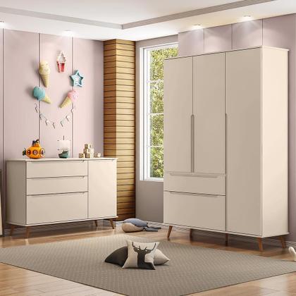 Imagem de Jogo de Quarto Infantil Retrô Melinda Guarda Roupa e Cômoda com Porta - Phoenix Baby