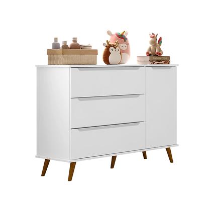 Imagem de Jogo de Quarto Infantil Retrô Melinda  Roupeiro, Cômoda e Berço Mini Cama Ana - Branco