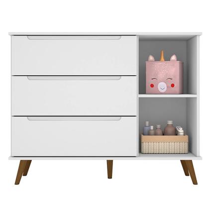 Imagem de Jogo de Quarto Infantil Retrô Melinda  Roupeiro, Cômoda e Berço Mini Cama Ana - Branco