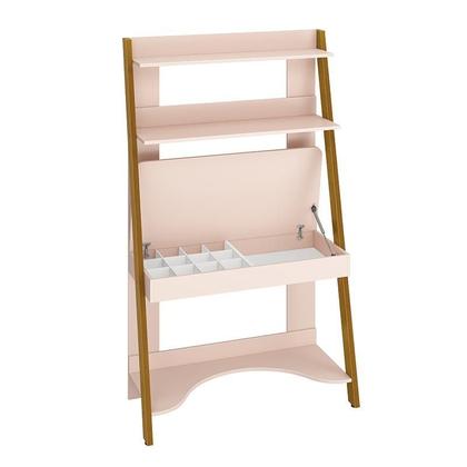 Imagem de Jogo de Quarto Infantil Simba Estante Escrivaninha, Cama e Mesa de Canto Theo Rosa Fosco com Pés Ama