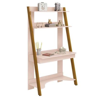 Imagem de Jogo de Quarto Infantil Simba Estante Escrivaninha, Cama e Mesa de Canto Theo Rosa Fosco com Pés Ama