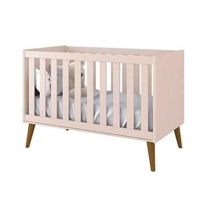 Imagem de Jogo de Quarto Infantil Theo Cômoda 6 Gavetas e Berço Rosa Fosco com Pés Amadeirado - Reller Móveis