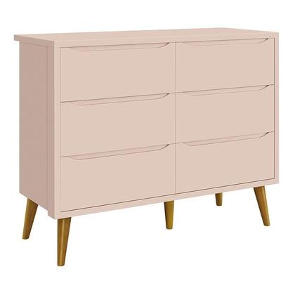 Imagem de Jogo de Quarto Infantil Theo Cômoda 6 Gavetas e Berço Rosa Fosco com Pés Amadeirado - Reller Móveis