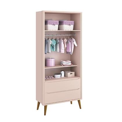 Imagem de Jogo de Quarto Infantil Theo Guarda Roupa 2 Portas e Cômoda 6 Gavetas Rosa Fosco com Pés Amadeirado - Reller Móveis