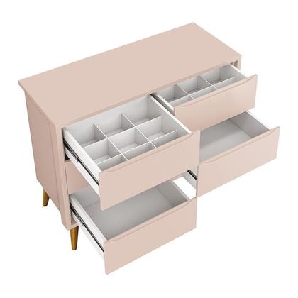 Imagem de Jogo de Quarto Infantil Theo Guarda Roupa 2 Portas e Cômoda 6 Gavetas Rosa Fosco com Pés Amadeirado - Reller Móveis