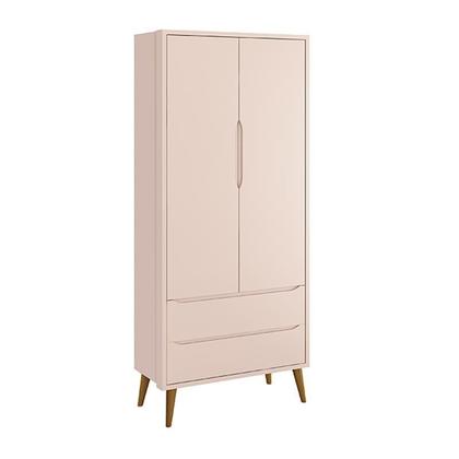 Imagem de Jogo de Quarto Infantil Theo Guarda Roupa 2 Portas e Cômoda 6 Gavetas Rosa Fosco com Pés Amadeirado - Reller Móveis