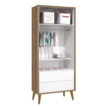 Imagem de Jogo de Quarto Infantil Theo Retrô Guarda Roupa 2 Portas e Cômoda 1 Porta com Pés Amadeirado - Reller Móveis