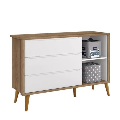 Imagem de Jogo de Quarto Infantil Theo Retrô Guarda Roupa 2 Portas e Cômoda 1 Porta com Pés Amadeirado - Reller Móveis