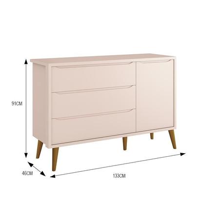 Imagem de Jogo de Quarto Infantil Theo Retrô Guarda Roupa 3 Portas e Cômoda 1 Porta Rosa com Pés Amadeirado - Reller Móveis