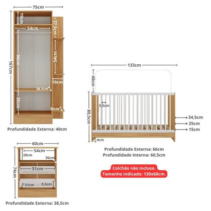 Imagem de Jogo De Quarto Infantil Trevalla Móveis Pom Pom 3 Peças