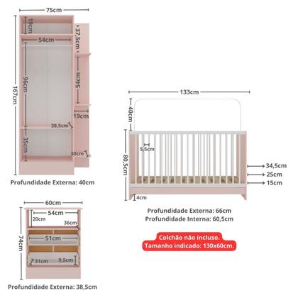 Imagem de Jogo De Quarto Infantil Trevalla Móveis Pom Pom 3 Peças