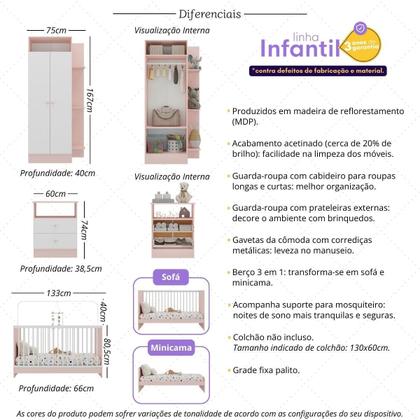 Imagem de Jogo De Quarto Infantil Trevalla Móveis Pom Pom 3 Peças