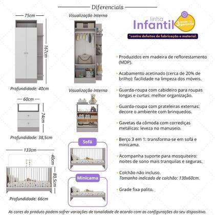 Imagem de Jogo De Quarto Infantil Trevalla Móveis Pom Pom 3 Peças