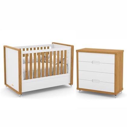 Imagem de Jogo de Quarto Infantil Tutto New com Berço e Cômoda 4 Gavetas Branco Soft/Freijó - Matic Móveis
