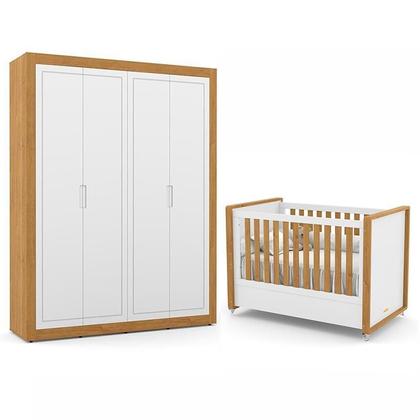 Imagem de Jogo de Quarto Infantil Tutto New com Guarda Roupa 4 Portas e Berço Branco Soft/Freijó - Matic Móveis