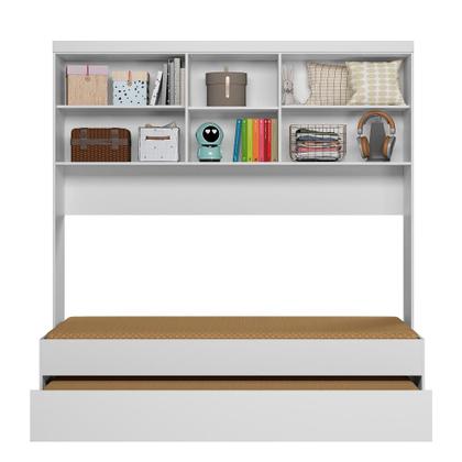 Imagem de Jogo de Quarto Modulado Aéreo Ponte e Bicama Solteiro Ônix Flex Nature Branco - Peternella