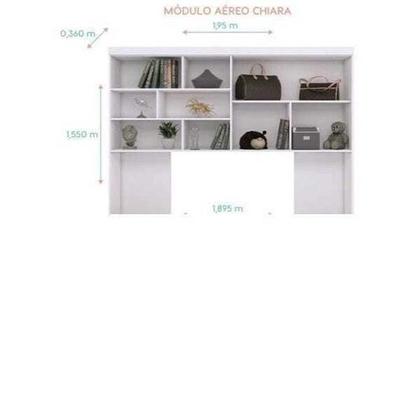 Imagem de Jogo de Quarto Modulado com Roupeiro, Módulo Aéreo, Cama com Auxiliar e Estante para livros Branco - Phoenix Baby