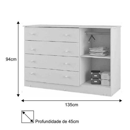 Imagem de Jogo De Quarto Modulado Roupeiro Aéreo Cômoda 100% MDF Branco Leartam Móveis