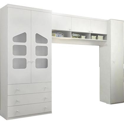 Imagem de Jogo De Quarto Modulado Roupeiro Aéreo Cômoda 100% MDF Branco Leartam Móveis