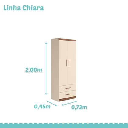 Imagem de Jogo de Quarto para Adolescente Chiara 4 Peças - Roupeiro 2 portas, Módulo Aéreo e Cama com Auxiliar - Off White Amadeir