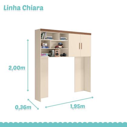 Imagem de Jogo de Quarto para Adolescente Chiara 4 Peças - Roupeiro 2 portas, Módulo Aéreo e Cama com Auxiliar - Off White Amadeir