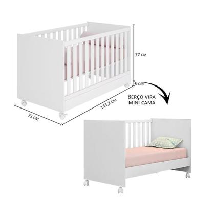 Imagem de Jogo de Quarto para Bebe Com Guarda Roupa 4 Portas, Cômoda Ane + Berço Branco