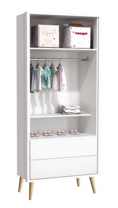 Imagem de Jogo de Quarto para Bebê Completo 2 Portas Théo New Branco Fosco com Natural - MoveisAqui