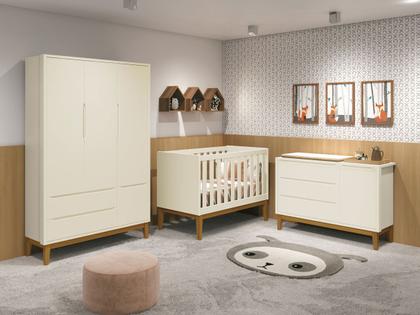Imagem de Jogo de Quarto para Bebê Completo 3 Portas Classic New Areia Fosco com Madeira - Reller