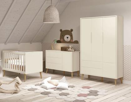 Imagem de Jogo de Quarto para Bebê Completo 3 Portas Théo New Areia Fosco com Natural - Reller