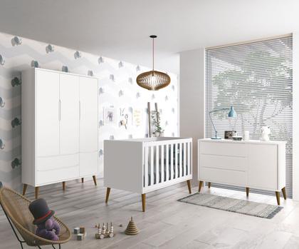 Imagem de Jogo de Quarto para Bebê Completo 3 Portas Théo New Branco Fosco com Madeira - Reller