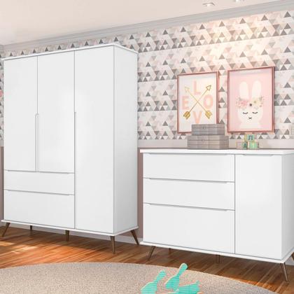 Imagem de Jogo de Quarto Para Bebê Completo Melinda com Roupeiro e Cômoda Branco