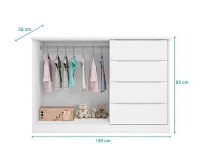 Imagem de Jogo de quarto Pérola com guarda roupa 3 portas e 4 gavetas + cômoda 2 portas e 4 gavetas - Branco - Phoenix Baby