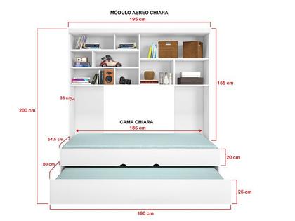 Imagem de Jogo de Quarto Solteiro Chiara 4 Peças - Roupeiro 2 portas, Módulo Aéreo e Cama com Auxiliar - Phoenix Baby Branco