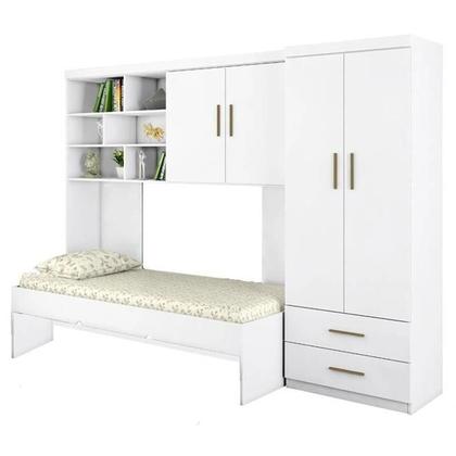Imagem de Jogo De Quarto Solteiro Com Cama e Roupeiro Modular Branco - Phoenix Baby