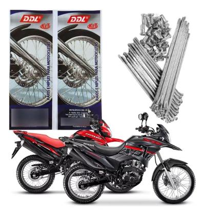 Imagem de Jogo de raio para roda dianteira moto honda nx 150 160 bros e xre 190 freio a disco 4mm cromado
