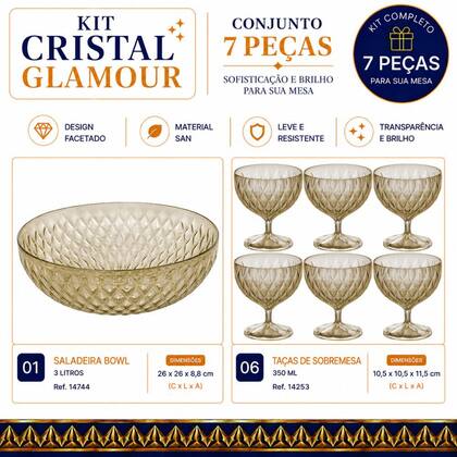 Imagem de Jogo de sobremesa 7 peças baixo de plástico Cristal âmbar Plasutil