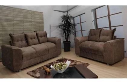 Imagem de Jogo de Sofá de 2 e 3 lugares Porto Marrom Suede Resistente 