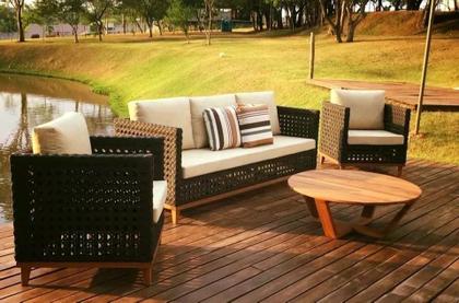 Imagem de Jogo De Sofá Fibra, Aluminio E Madeira Jardim Sala Varanda